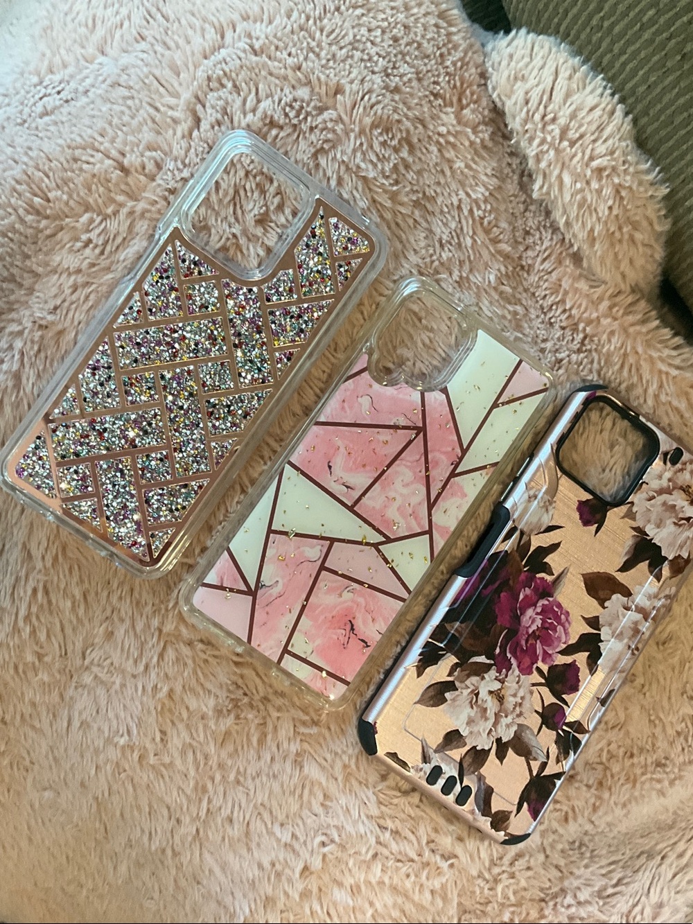 Pink Floral and Geometric Glitter Phone Case Trio - Pink Phone Cases